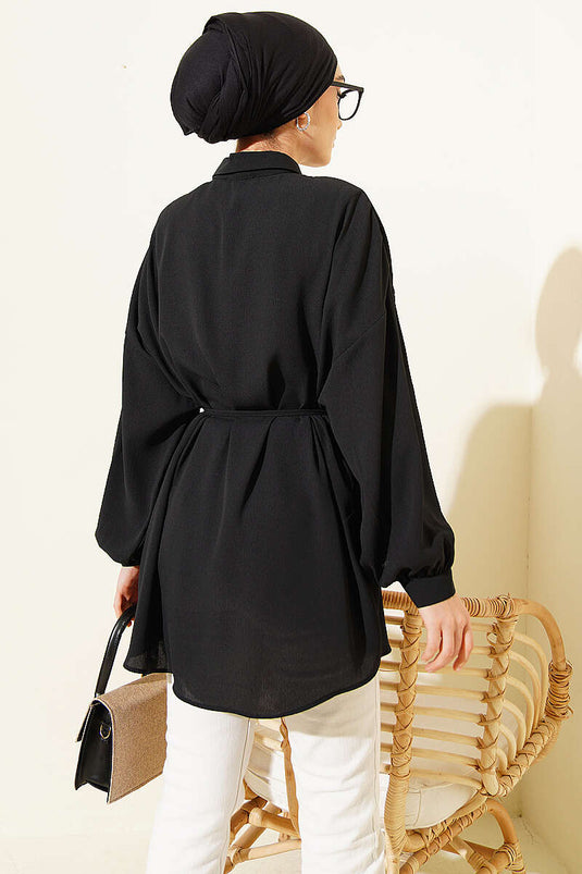 Chemise oversize ceinturée en corde noire