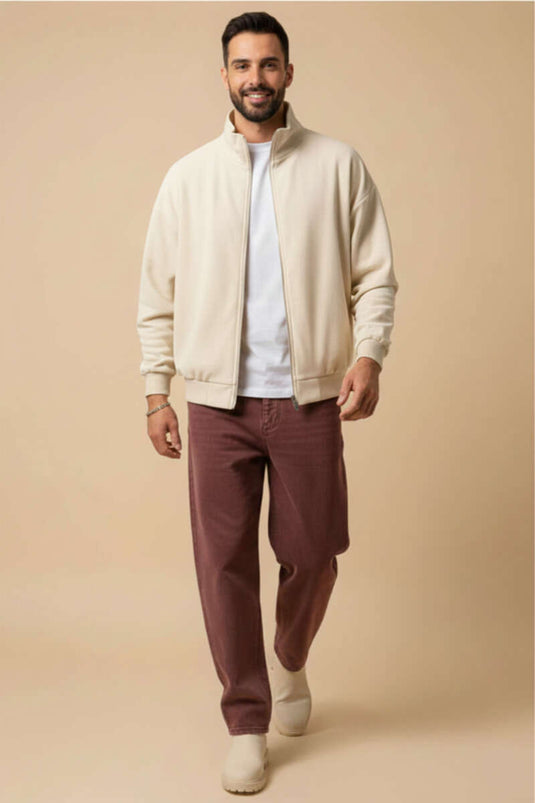 Oversized Velvet Men's Coat Beige