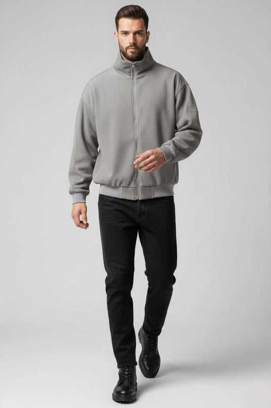 معطف رجالي كبير الحجم من المخمل الرمادي