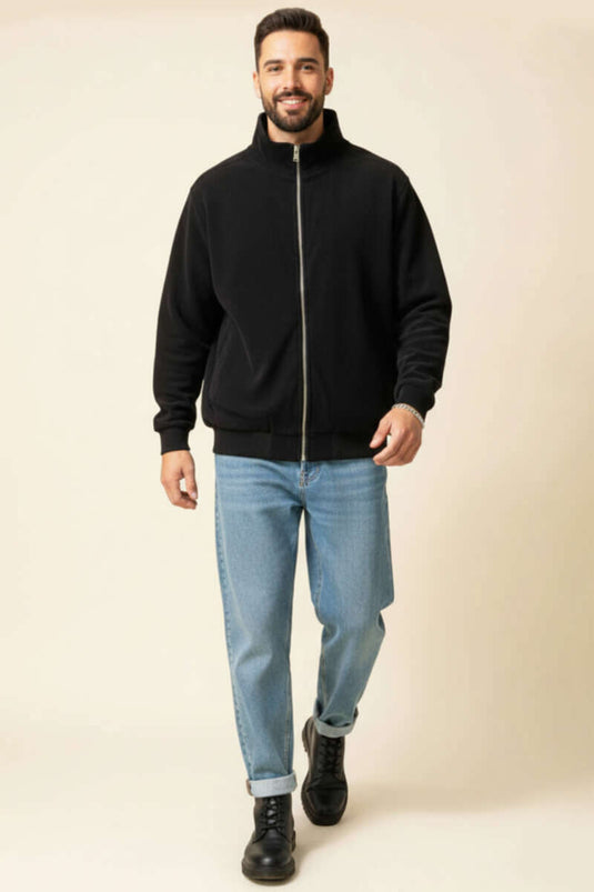 معطف رجالي كبير الحجم من المخمل الأسود