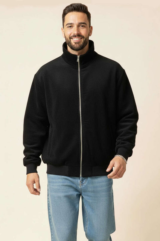 معطف رجالي كبير الحجم من المخمل الأسود