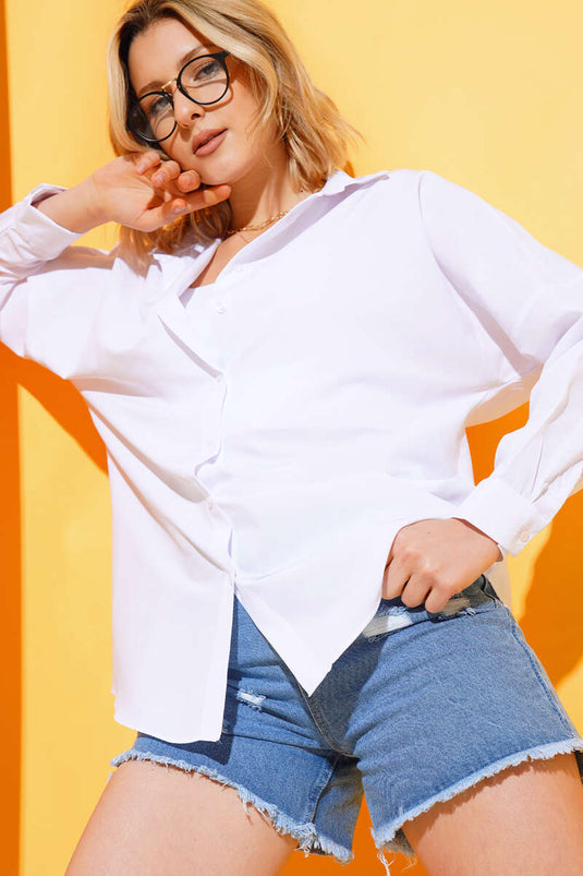 Oversize Muster Basic Shirt Weiß