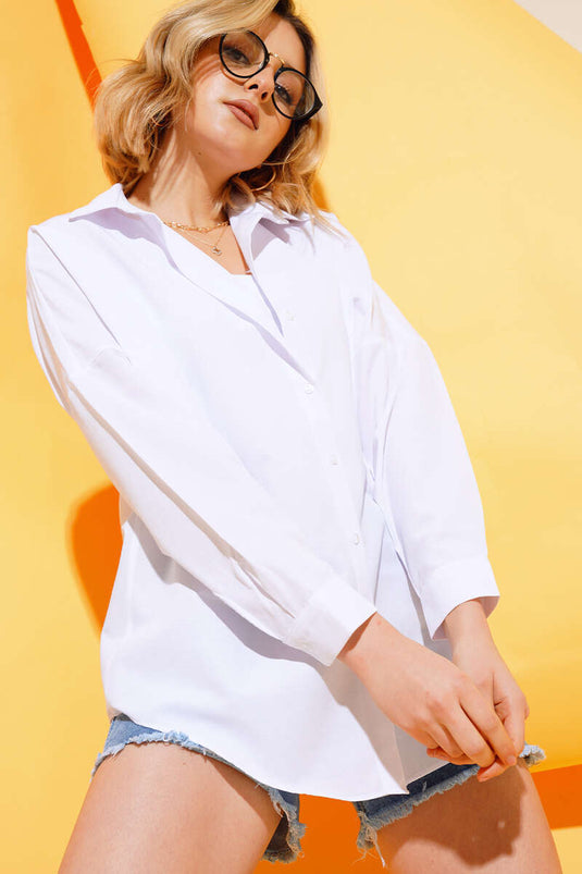 Oversize Muster Basic Shirt Weiß