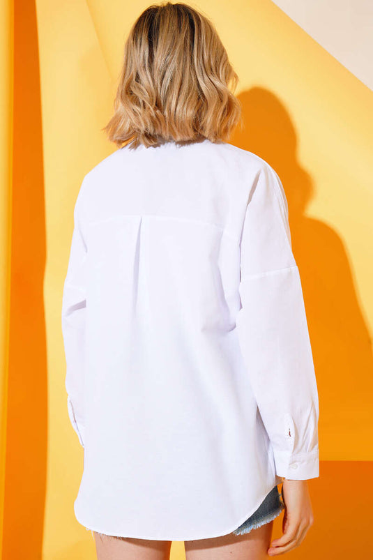 Oversize Muster Basic Shirt Weiß