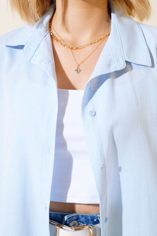 Camicia Basic Oversize Taglio Freddo Azzurro