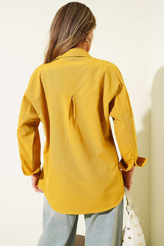 Oversize Kalıp Basic Gömlek Hardal