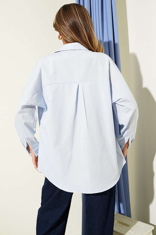 Oversize Kalıp Basic Gömlek Mavi