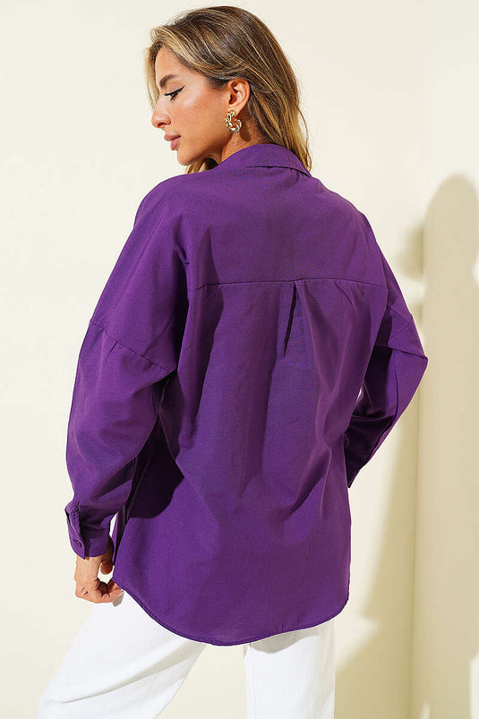 Oversize Kalıp Basic Gömlek Mor