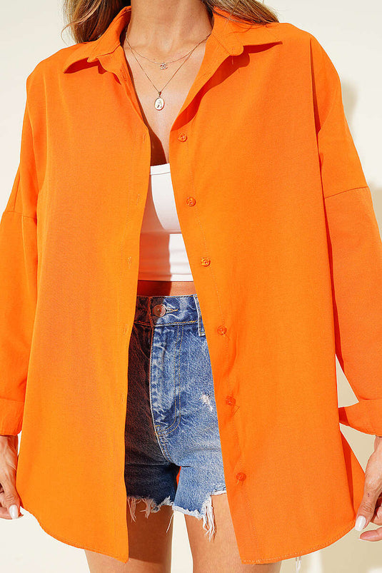 Oversize Kalıp Basic Gömlek Oranj