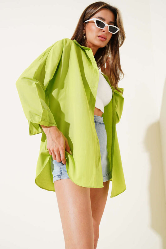 Oversize Kalıp Basic Gömlek Pastel Yeşili