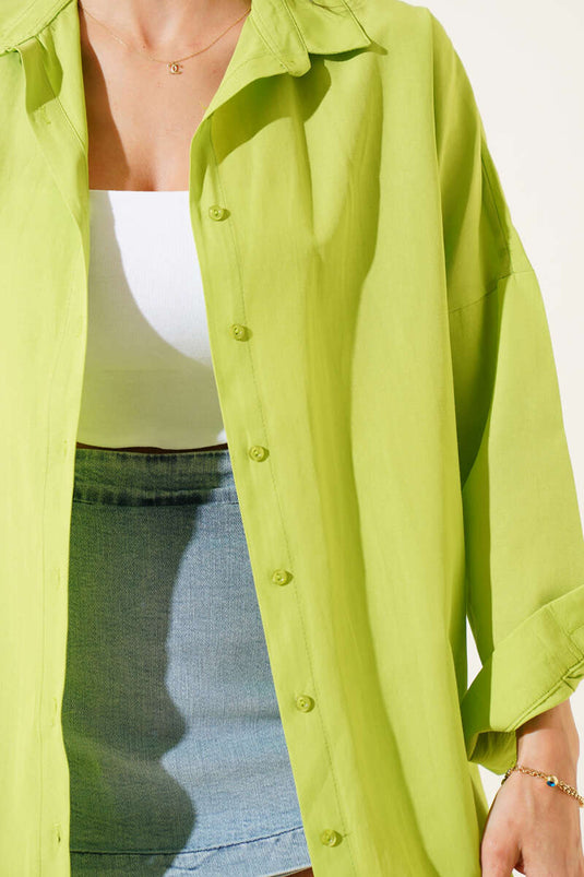 Oversize Kalıp Basic Gömlek Pastel Yeşili