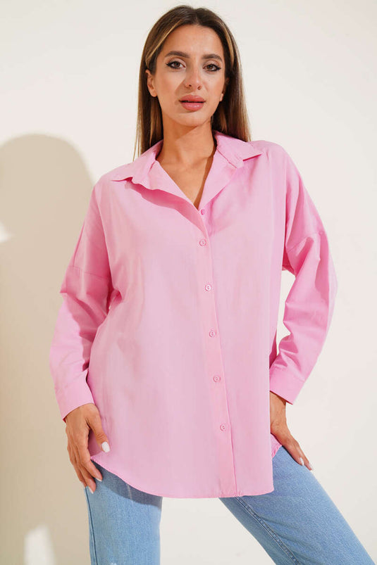 Oversize Kalıp Basic Gömlek Pembe