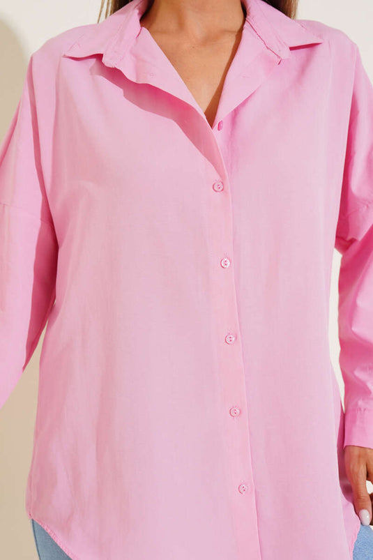 Oversize Kalıp Basic Gömlek Pembe