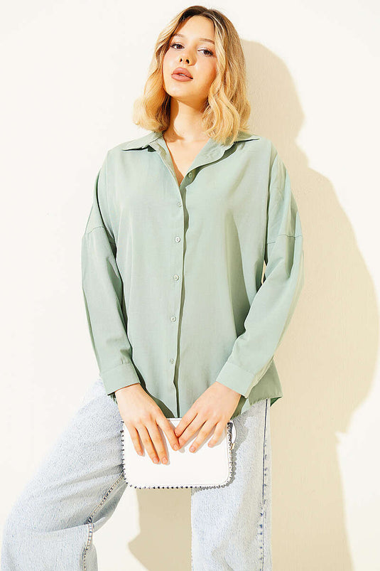 Oversized Fit Basic Shirt in Persian Green