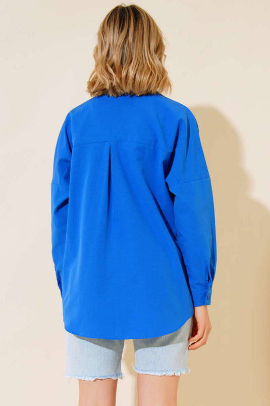 Oversize Kalıp Basic Gömlek Saks