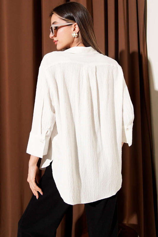 Oversize Krinkıl Gömlek Ekru