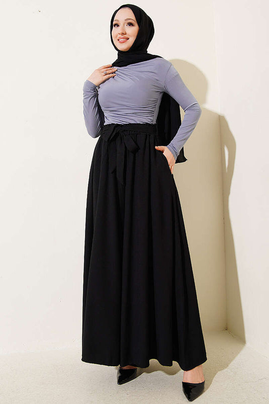 Oversized Tied Pants with Side Slits Black