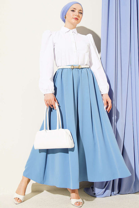 Oversize Paçalı Bel Lastikli Pantolon Mavi