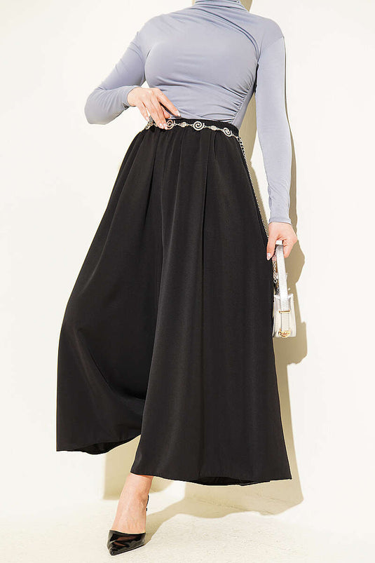 Oversize Paçalı Bel Lastikli Pantolon Siyah