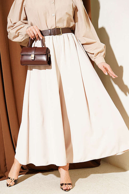 Oversized broek met elastische taille en zoom in steen kleur