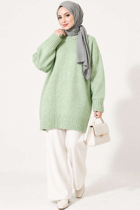 Tunique En Maille Côtelée Oversize Vert Menthe