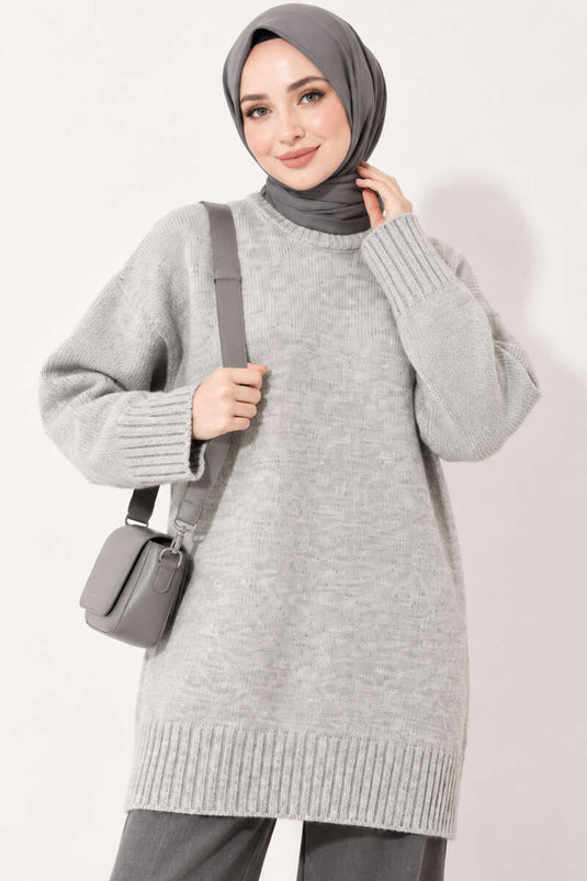 Tunique Oversize En Tricot À Rayures Gris