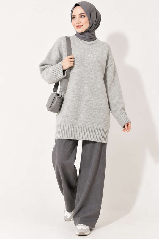 Tunique Oversize En Tricot À Rayures Gris