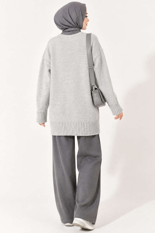 Tunique Oversize En Tricot À Rayures Gris