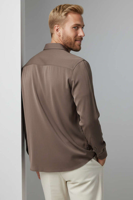 Chemise oversize Tensel pour homme, couleur café