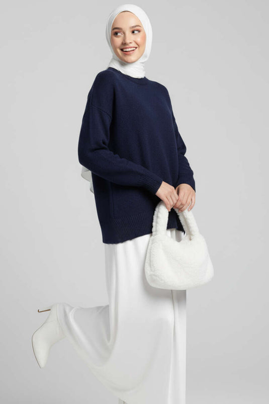 Oversize-Strickpullover, Marineblau