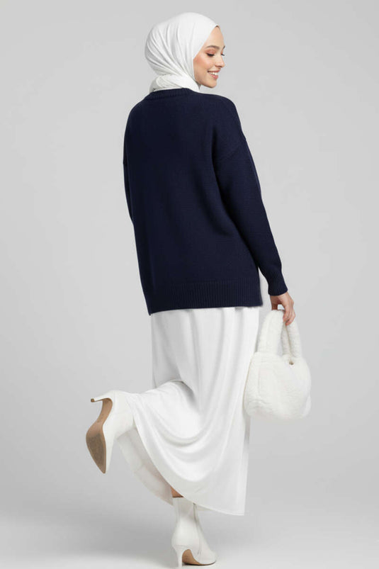 Oversize-Strickpullover, Marineblau