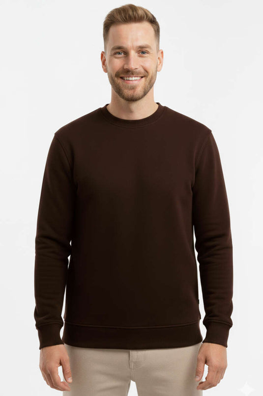 سويت شيرت رجالي كبير الحجم بثلاث خيوط لون بني