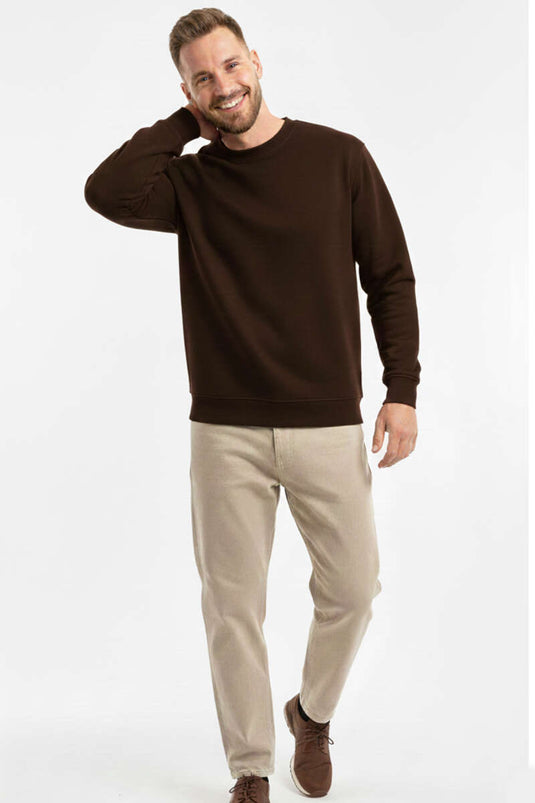 سويت شيرت رجالي كبير الحجم بثلاث خيوط لون بني