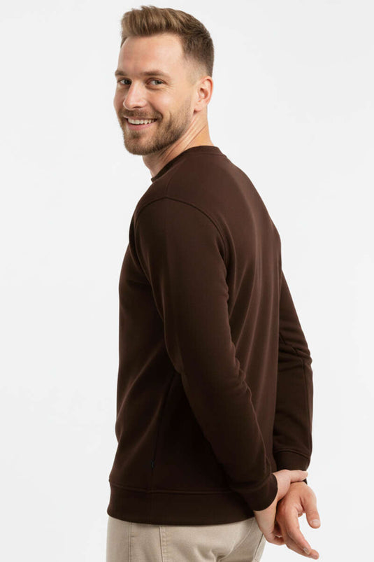سويت شيرت رجالي كبير الحجم بثلاث خيوط لون بني