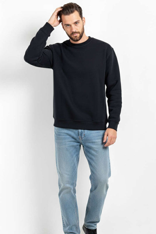 سويت شيرت رجالي كبير الحجم بثلاث خيوط أسود