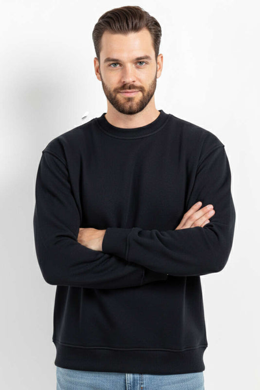 سويت شيرت رجالي كبير الحجم بثلاث خيوط أسود