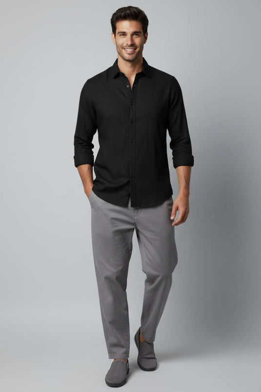 Oxford Fabric Men's Shirt Black