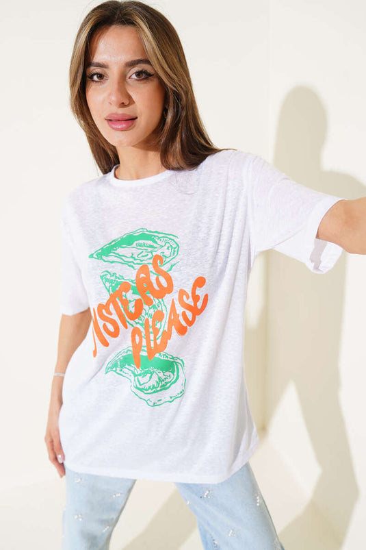 Oysteas Please bedrucktes T-Shirt Weiß