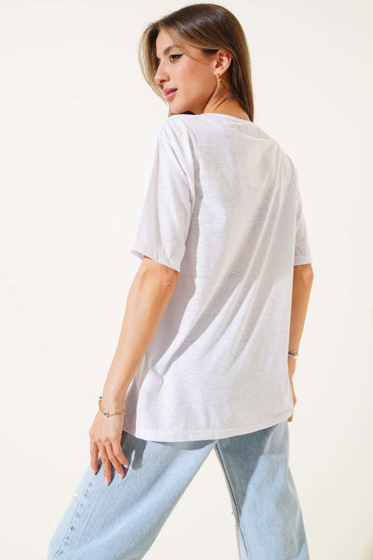 Oysteas Please bedrucktes T-Shirt Weiß