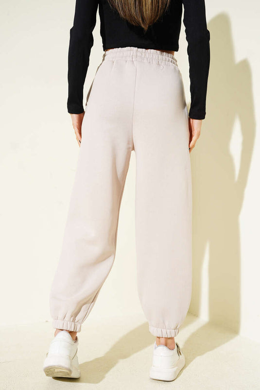 Paça Bel Lastikli Şardonlu Pantolon Bej