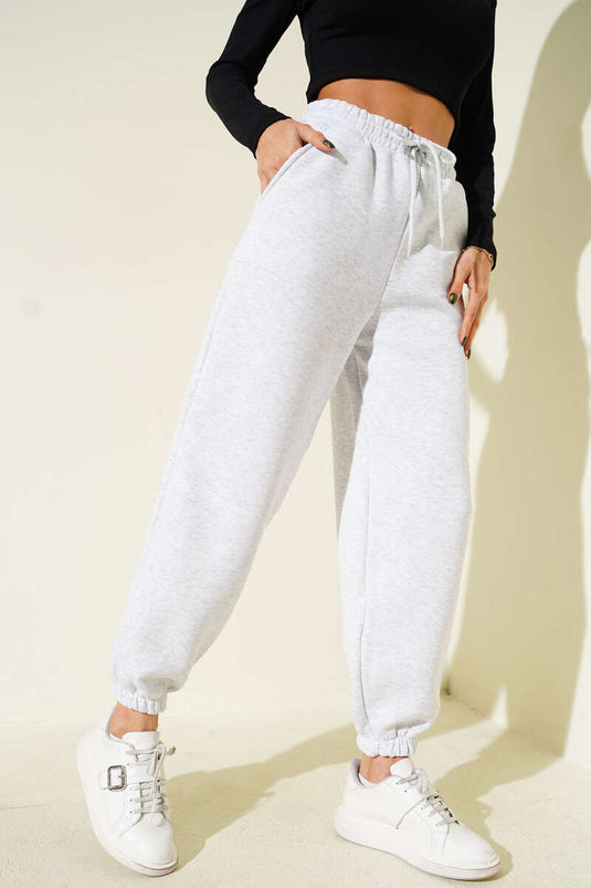 Paça Bel Lastikli Şardonlu Pantolon Melanj Gri