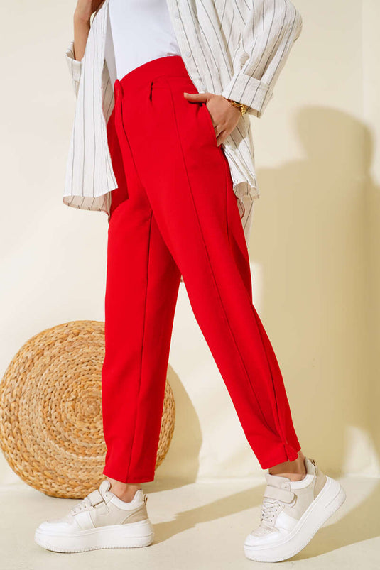 Pantalon Ample Boutonné Rouge