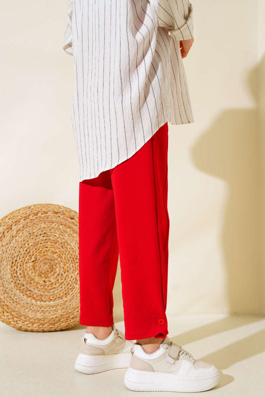 Pantalon Ample Boutonné Rouge