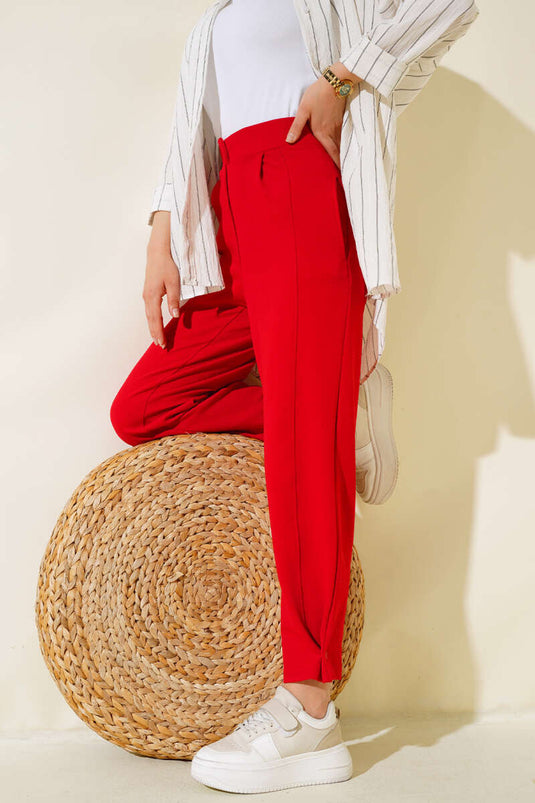 Pantalon Ample Boutonné Rouge