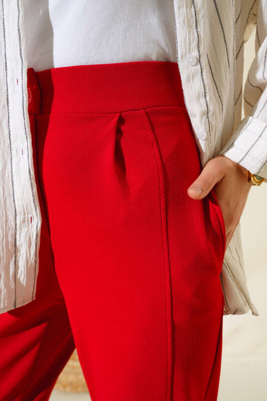 Pantalon Ample Boutonné Rouge