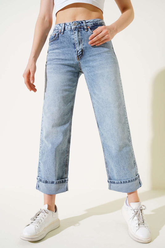 Folded Leg Jeans Denim Ice Blue