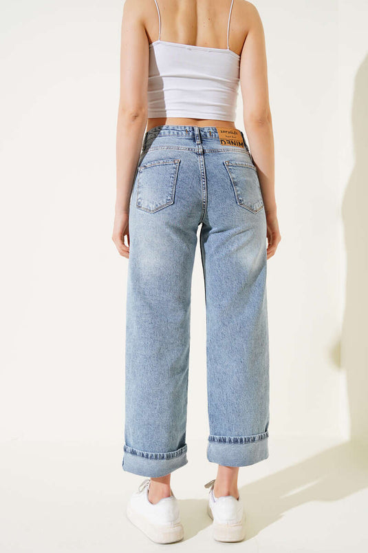 Folded Leg Jeans Denim Ice Blue