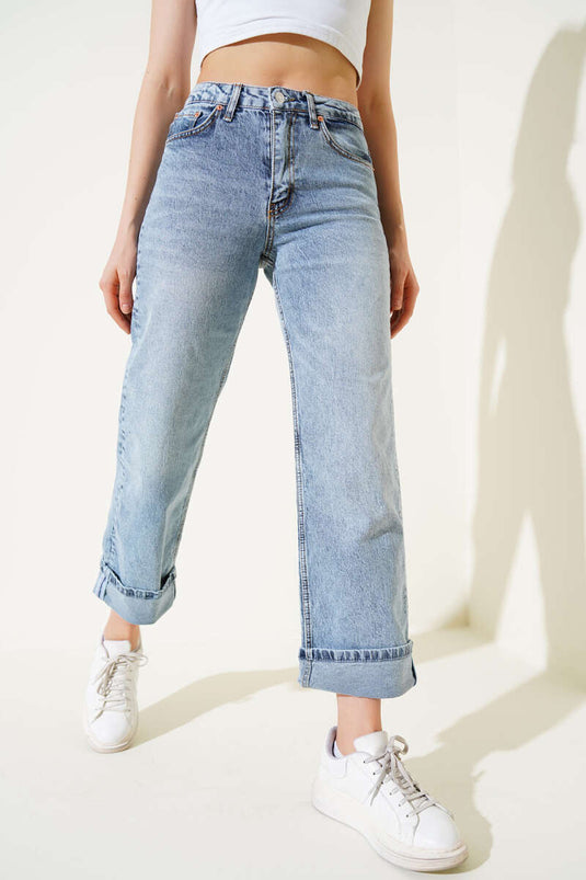 Folded Leg Jeans Denim Ice Blue
