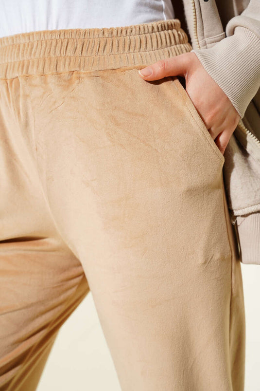 Paça Lastikli Kadife Jogger Pantolon Camel