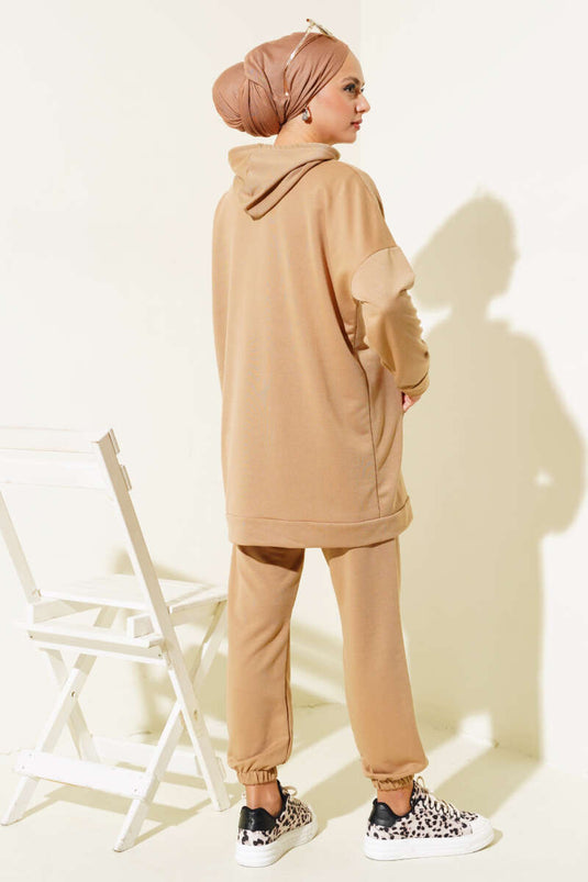 Paça Lastikli Kapüşonlu İkili Takım Bisküvi